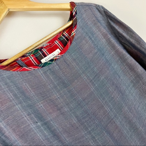 KENNETH COLE REACTION Chambray top with Plaid trim and lining - Picture 3 of 7